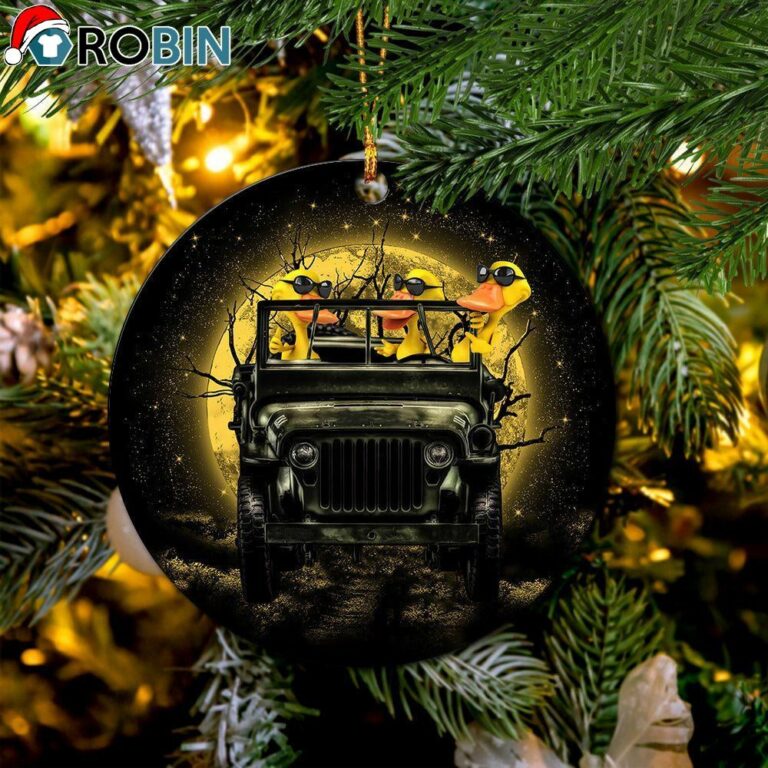Funny Ducks Drive Jeep Funny Halloween Moonlight Christmas Ornament