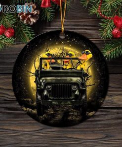 Funny Ducks Drive Jeep Funny Halloween Moonlight Christmas Ornament Funny Ducks Drive Jeep Funny Halloween Moonlight Christmas Ornament