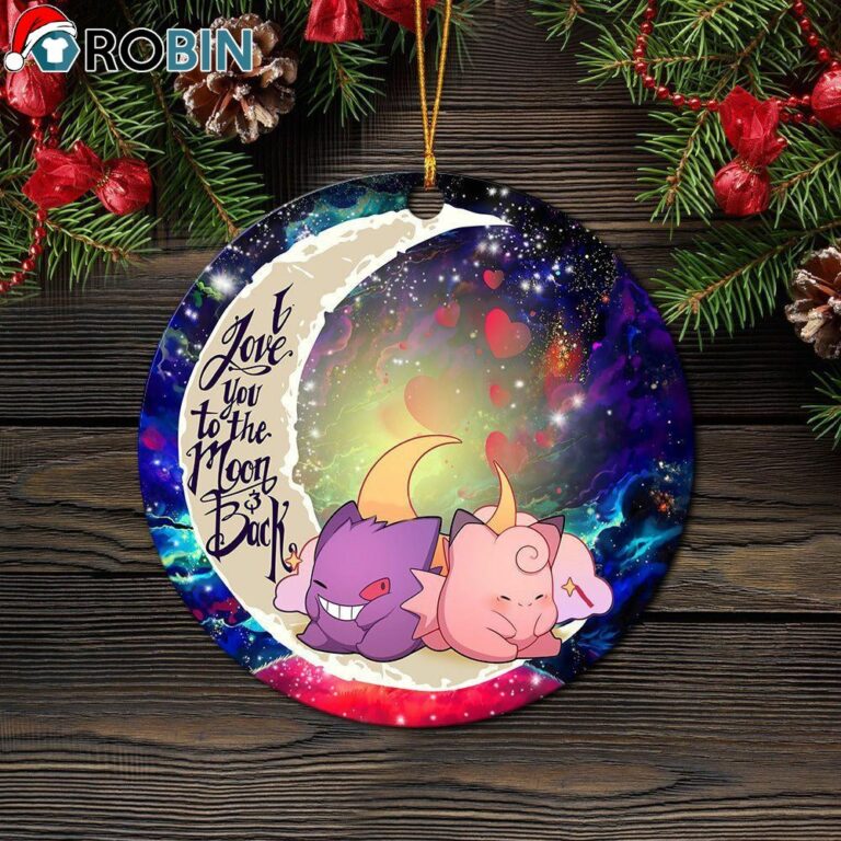 Gengar And Clefable Cute Pokemon Love You To The Moon Galaxy Ornament – Christmas Decorations