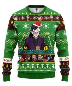 genya shinazugawa demon slayer anime ugly christmas sweatshirt green 1 5Gl6a