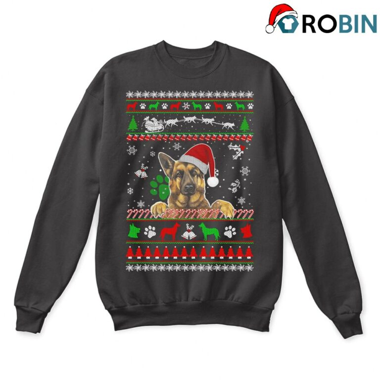 German Shepherd Dog Waiting For Ugly Christmas Sweatshirt