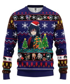 giyu tomioka christmas demon slayer anime ugly christmas sweatshirt blue 1 iqoj5y