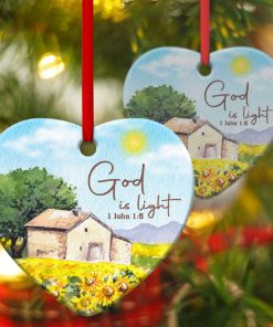 God Is Light Beautiful Sunflower Field Heart Ornament