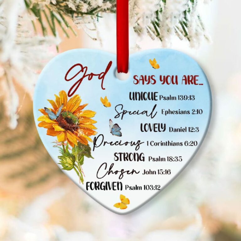 God Says You Are Unique Beautiful Sunflower Heart Ornament