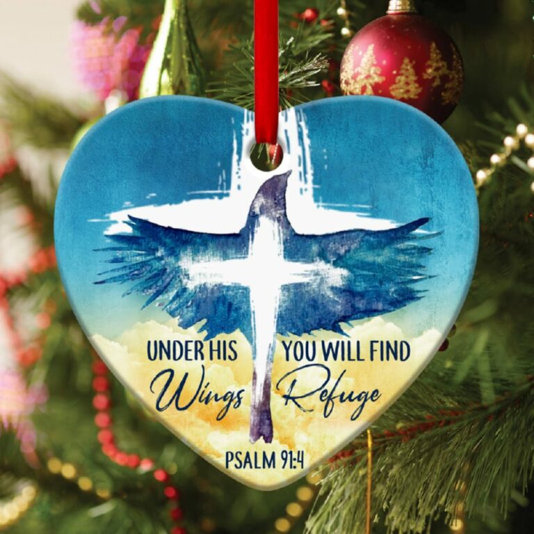 God Will Cover You Under s Wings Special Cross Heart Ornament