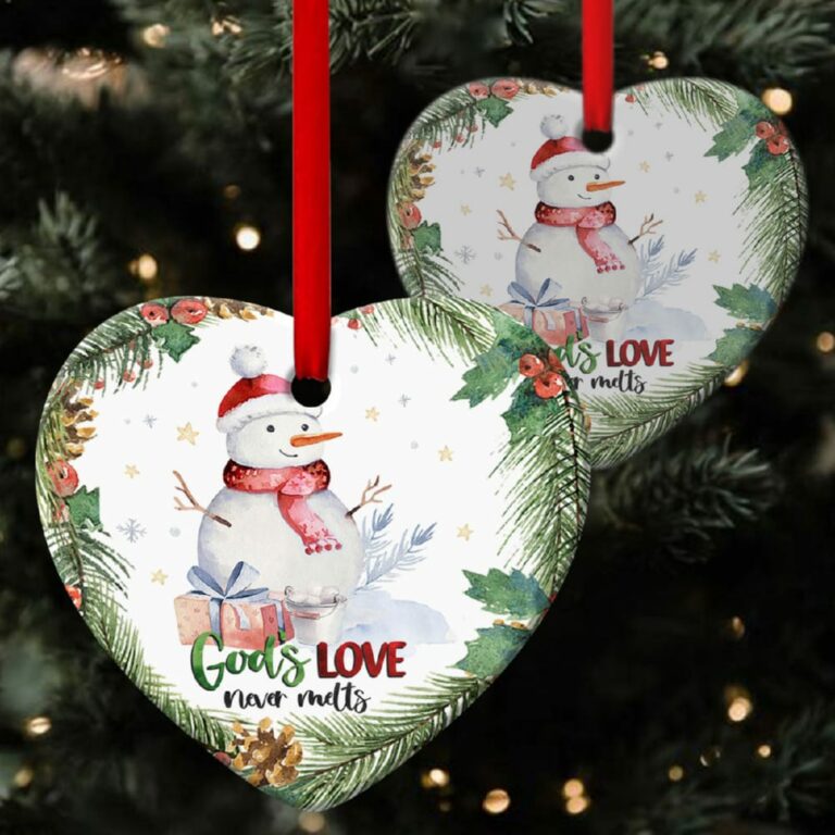 God?s Love Never Melts Snowman Heart Ornament
