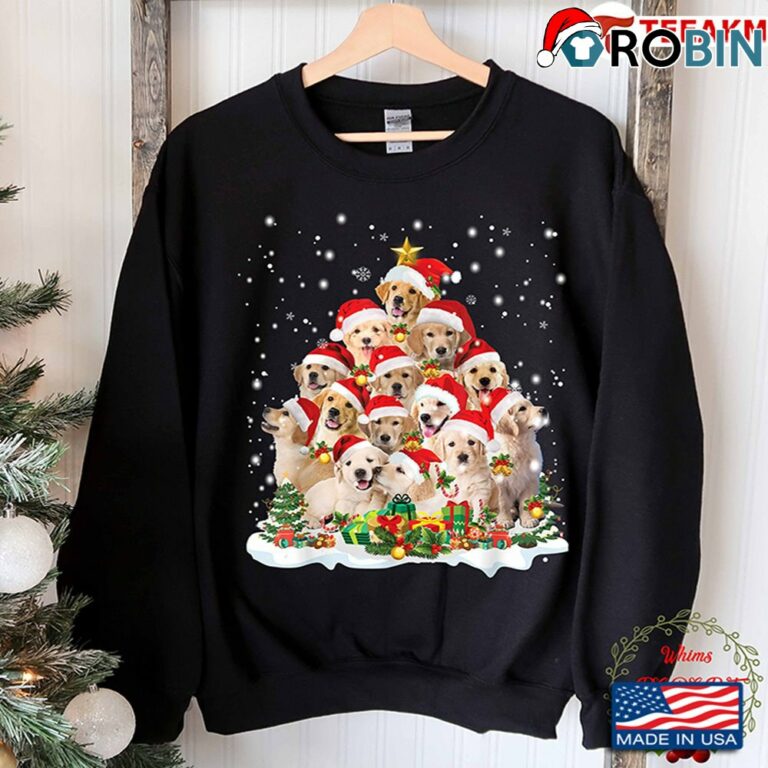 Golden Retriever Christmas Tree Light Ugly Sweatshirt Xmas