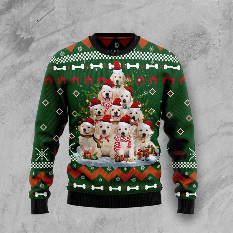 Golden Retriever Pine Tree Christmas Ugly Sweatshirt, Sweater