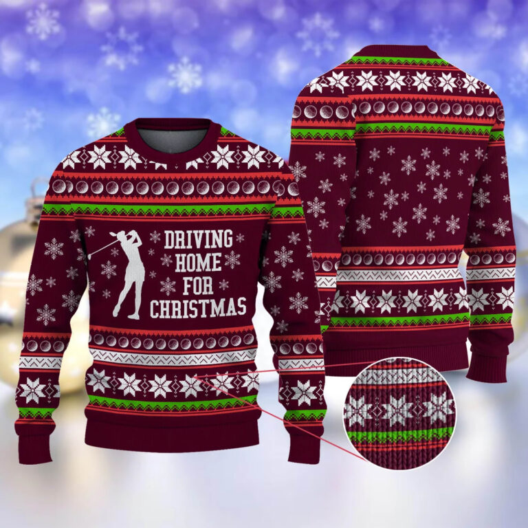 Golf Driving Home for Christmas Maroon Ugly Christmas Ugly Sweatshirt, Sweater