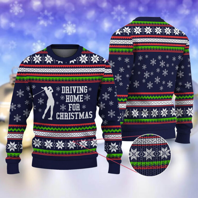Golf Driving Home for Christmas Navy Christmas Ugly Sweatshirt, Sweater