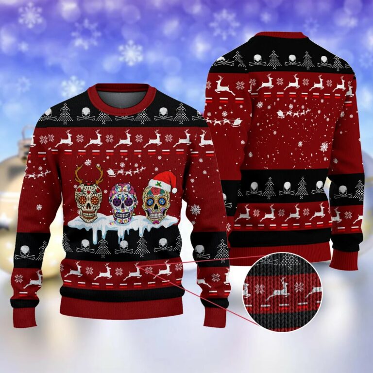 Golf Sugar Skull Ugly Red Christmas Ugly Sweatshirt, Sweater