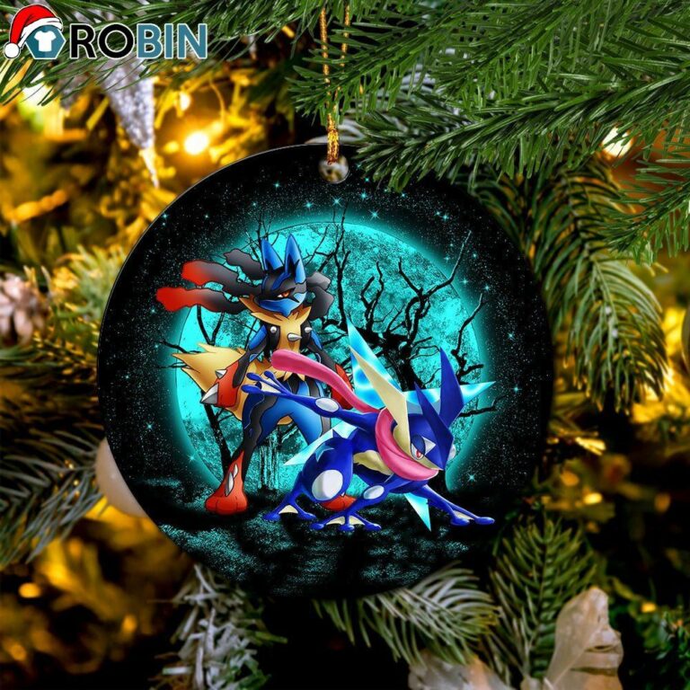 Greninja Satoshi And Mega Lucario Pokemon Moonlight Halloween Circle Ornament – Christmas Decorations