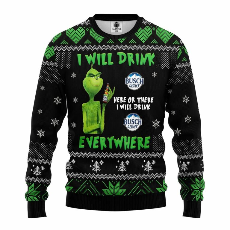 Grinch Drunk Busch Beer Ugly Christmas Sweatshirt
