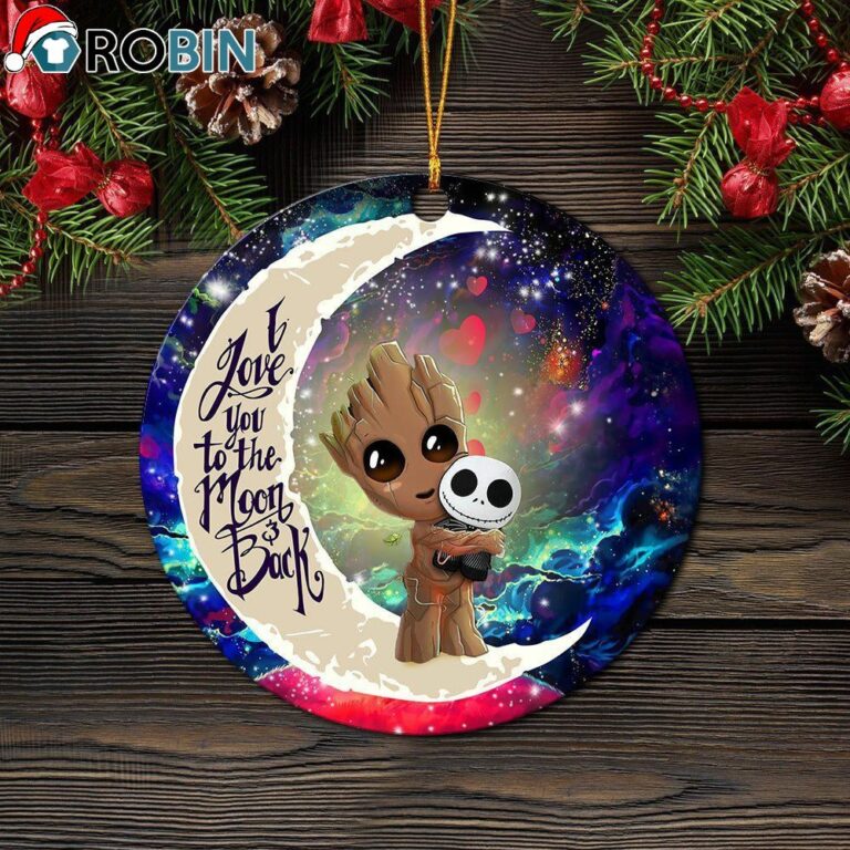 Groot Hold Jack Skelington Love You To The Moon Galaxy Christmas Ornament