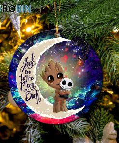 Groot Hold Jack Skelington Love You To The Moon Galaxy Christmas Ornament Groot Hold Jack Skelington Love You To The Moon Galaxy Christmas Ornament