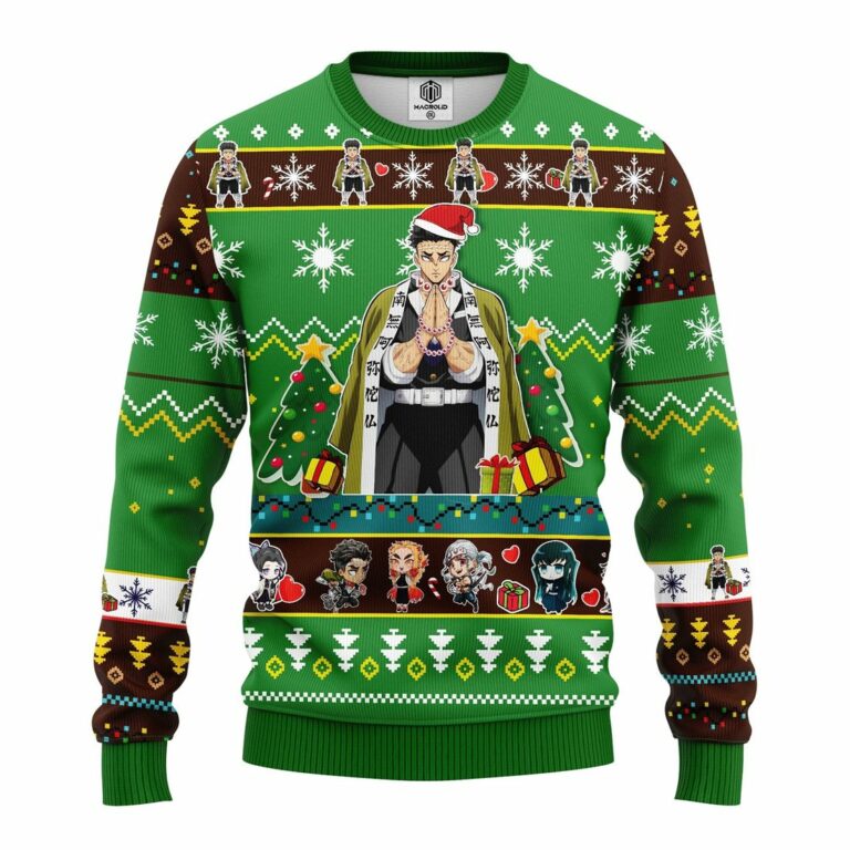 Gyomei Himejima Demon Slayer Anime Ugly Christmas Sweater Green