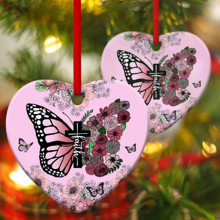 Have Faith In God Butterfly Christian Heart Ornament