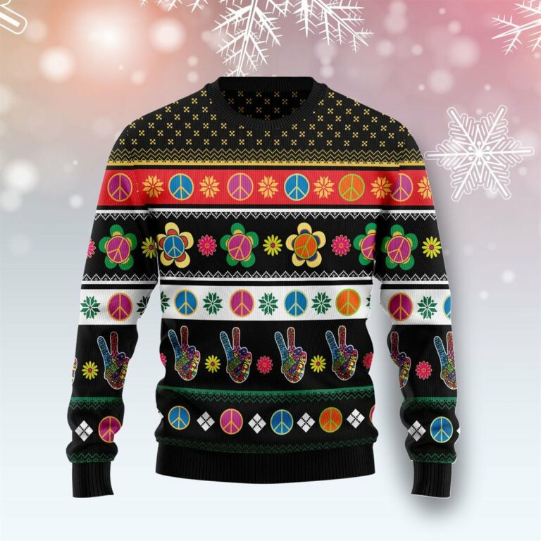 Hippie Peace Sign Christmas Ugly Sweatshirt, Sweater