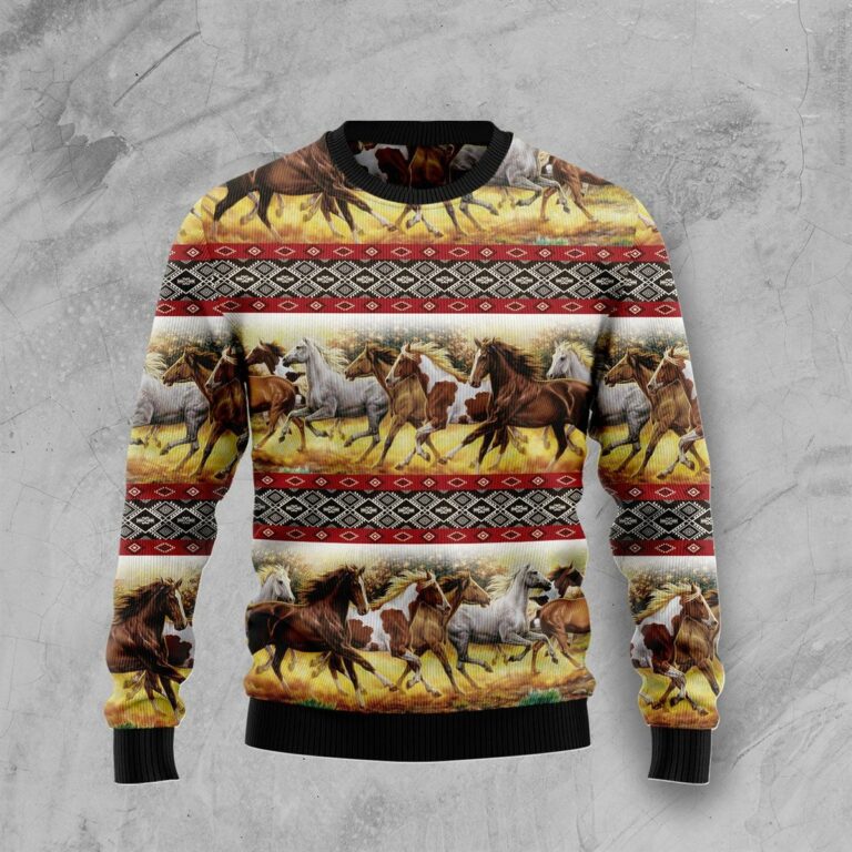 Horse Native American Pattern Ugly Christmas Sweatshirt, Sweater