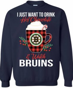 I Just Want To Drink Hot Chocolate & Watch Boston Bruins Ugly Christmas Sweater