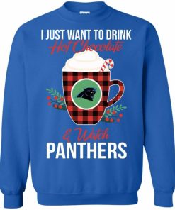 i just want to drink hot chocolate watch carolina panthers ugly christmas sweatshirt 3 13b0d