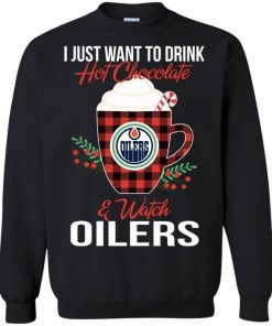 i just want to drink hot chocolate watch edmonton oilers ugly christmas sweatshirt 1 nEcVl