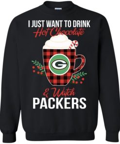 i just want to drink hot chocolate watch green bay packers ugly christmas sweatshirt 1 uJvWK