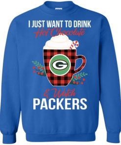 i just want to drink hot chocolate watch green bay packers ugly christmas sweatshirt 3 k2Eeb