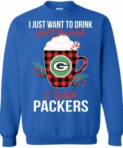 i just want to drink hot chocolate watch green bay packers ugly christmas sweatshirt 6 YGdKS