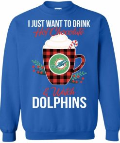 i just want to drink hot chocolate watch miami dolphins ugly christmas sweatshirt 1 LH7rS