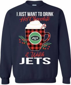 i just want to drink hot chocolate watch new york jets ugly christmas sweatshirt 1 tC73C