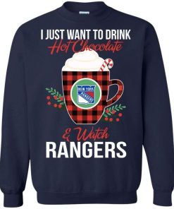 i just want to drink hot chocolate watch new york rangers ugly christmas sweatshirt 1 Cyu5N