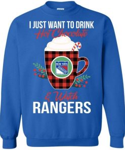 i just want to drink hot chocolate watch new york rangers ugly christmas sweatshirt 3 ODb2N