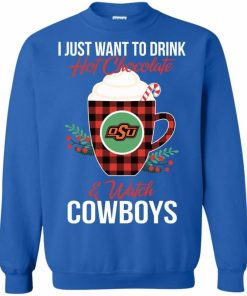 i just want to drink hot chocolate watch oklahoma state cowboys ugly christmas sweater 1 pKqRI