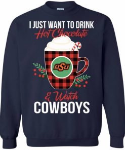 i just want to drink hot chocolate watch oklahoma state cowboys ugly christmas sweater 5 Jh7Ht