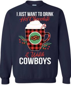 i just want to drink hot chocolate watch oklahoma state cowboys ugly christmas sweater 6 TJRnm