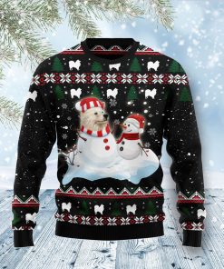 Indian Spitz And Snowman Christmas Ugly Sweatshirt, Sweater