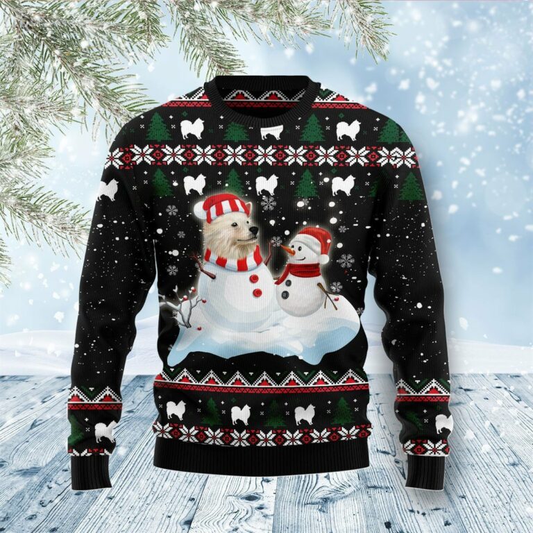 Indian Spitz And Snowman Christmas Ugly Sweatshirt, Sweater