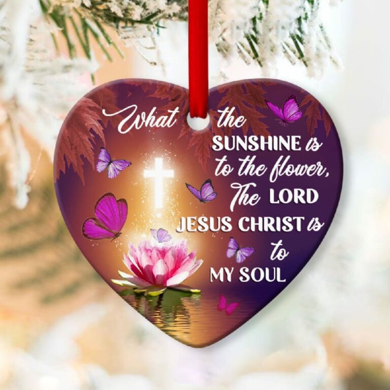 Jesus Is My Soul Beautiful Lotus And Butterfly Heart Ornament