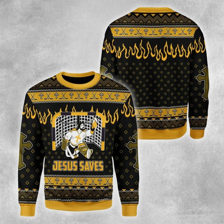 Jesus Saves Hockey Christmas Ugly Sweatshirt, Sweater