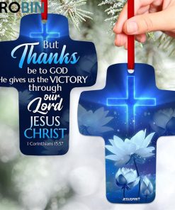 jesuspirit 1 corinthians 1557 he gives us the victory through our lord jesus christ lotus cross ornament 1 ysdcya