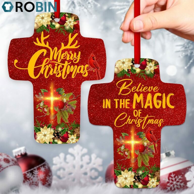 Jesuspirit Believe In The Magic Of Christmas Flower & Cardinal Shining Cross Ornament