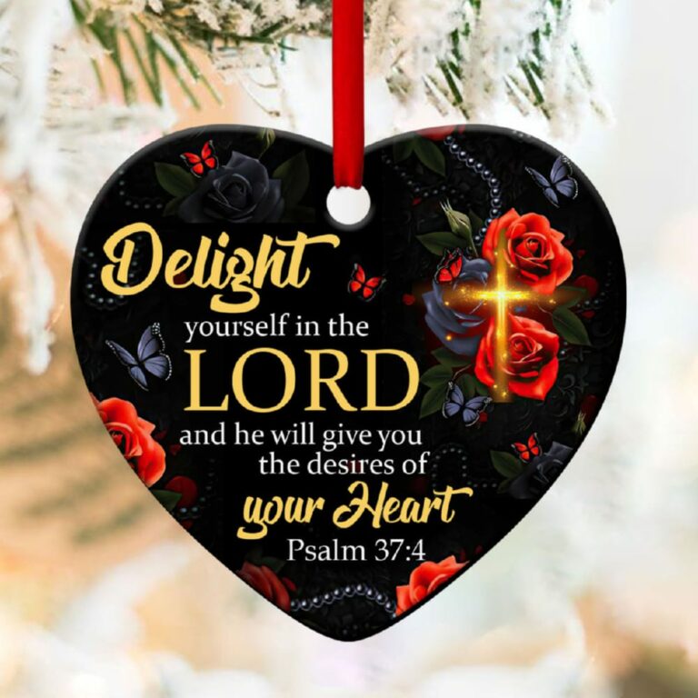 Jesuspirit Cross Heart Ornament Psalm 374 Roses And Butterfly Delight Yourself In The Lord