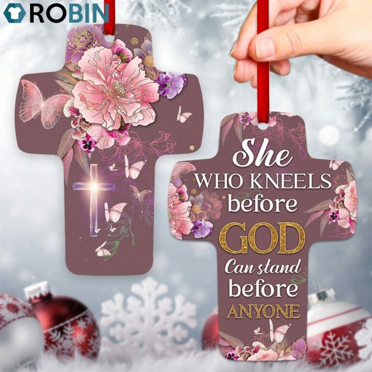 Jesuspirit Cross Ornament Flower And Butterfly She Who Kneels Before God Can Stand Before Anyone