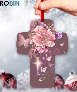 Jesuspirit Cross Ornament Flower And Butterfly She Who Kneels Before God Can Stand Before Anyone