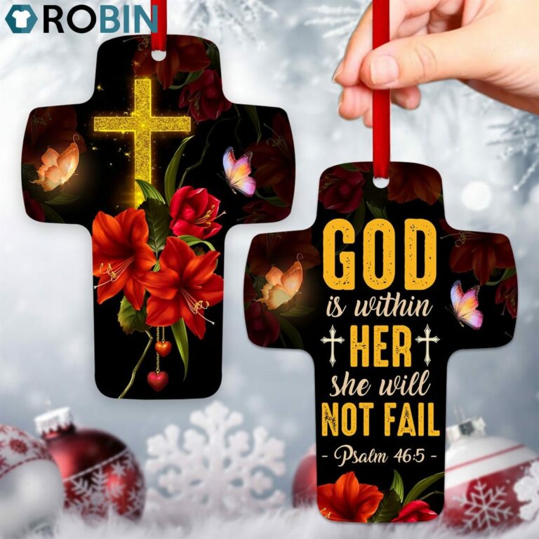 Jesuspirit Cross Ornament God Is Within Her, She Will Not Fall Psalm 465 Lily And Butterfly