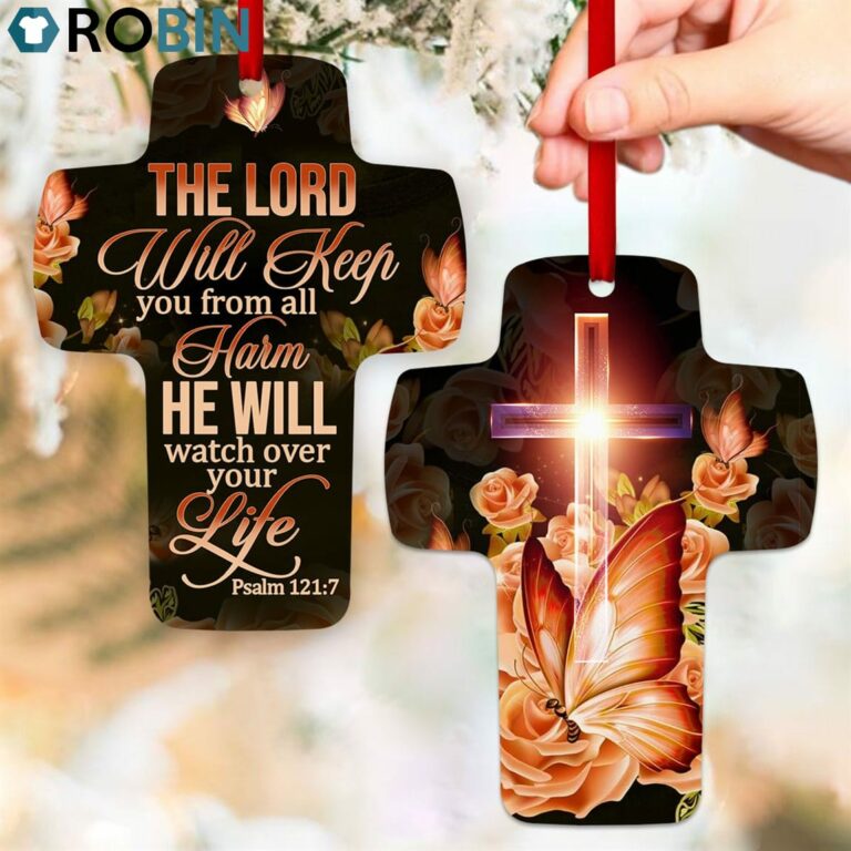 Jesuspirit Cross Ornament The Lord Will Keep You From All Harm Psalm 1217 Roses And Butterfly