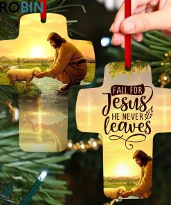 jesuspirit fall for jesus he never leaves jesus and lamb beautiful cross ornament 1 pkstj5