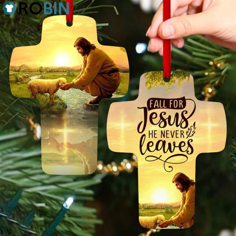 Jesuspirit Fall For Jesus He Never Leaves Jesus And Lamb Beautiful Cross Ornament