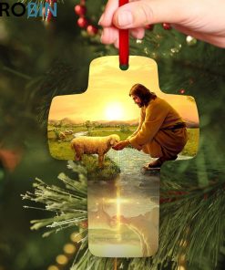 Jesuspirit Fall For Jesus He Never Leaves Jesus And Lamb Beautiful Cross Ornament